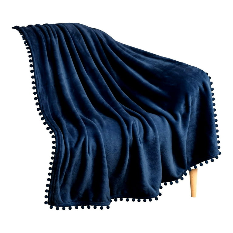 Navy pom pom blanket sale