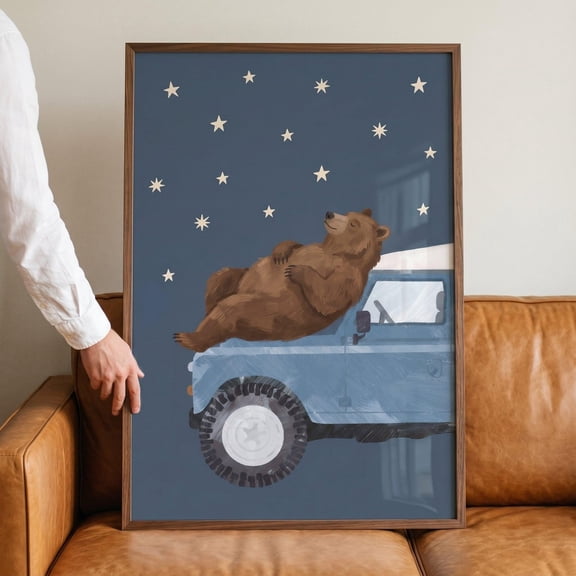 Cozy Night Sky Bear Wall Art Adventure Bear Nursery Decor Woodland Animal Illustration Off