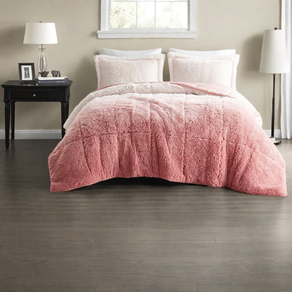 Cozy Ombre Shaggy Bedding Set Polyester Faux Fur with Mink Reverse Hypoallergenic
