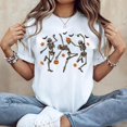 thumbnail image 1 of Cozy Orange Halloween Skeleton T Shirt, Graphic Tees for Women, Spooky Pumpkin Tops，Crew neck，Retro，cotton，white，S-5XL, 1 of 4