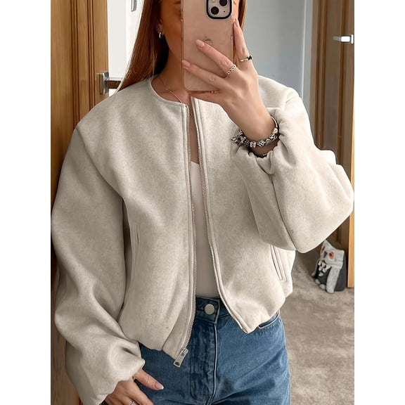 Cozy Oversized Bomber Jacket (M, LightBeige)