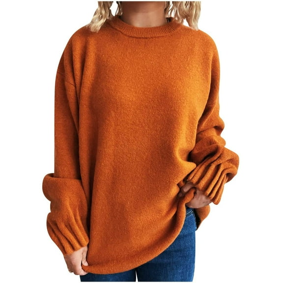 Cozy Oversized Crewneck Sweaters for Women Fall Trendy Knitted Long Sleeve Casual Pullovers Jumper Tops