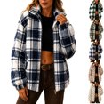 thumbnail image 1 of Cozy Oversized Plaid Sherpa Jackets for Women Zip Up Long Sleeve Outdoor Coats, 1 of 8