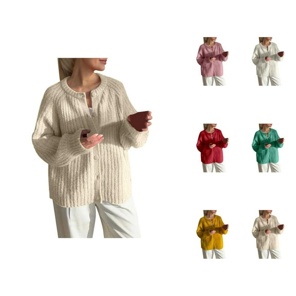 Cozy Oversized Solid Color Knit Cardigan Sweater For Women Long Sleeve Casual Knit Outerwear Cardigan Sweaters for Women