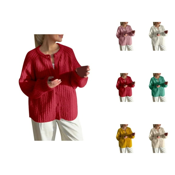 Cozy Oversized Solid Color Knit Cardigan Sweater For Women Long Sleeve Casual Knit Outerwear Cardigan Sweaters for Women