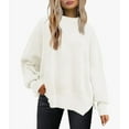 thumbnail image 1 of Cozy Oversized Sweater for Women Side Slit Knit Pullover Crewneck Top for Fall Winter Outfits XS-XXL, 1 of 11