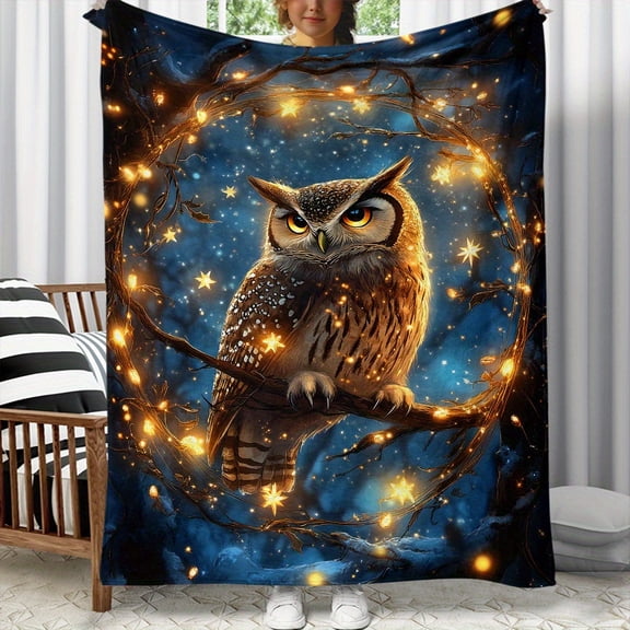 Cozy Owl City Print Flannel Throw Blanket Lightweight Soft & Warm for Couch Bed Travel Camping Available in 3 Sizes