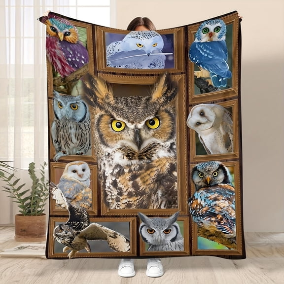 [Cozy Owl Knit Blanket] All Seasons Knit Cozy Animal Owl Blanket - Polyester Cover, Contemporary Style
