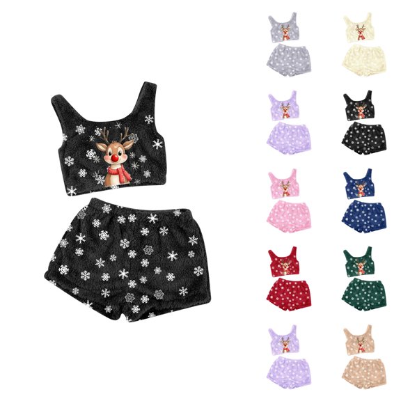 Cozy Pajama Shorts Women – Lounge Set for Vacation and Home Women's Christmas Printing Two Piece Set Tank Top And Shorts Comfortable Sleepwear And Loungewear Outfit