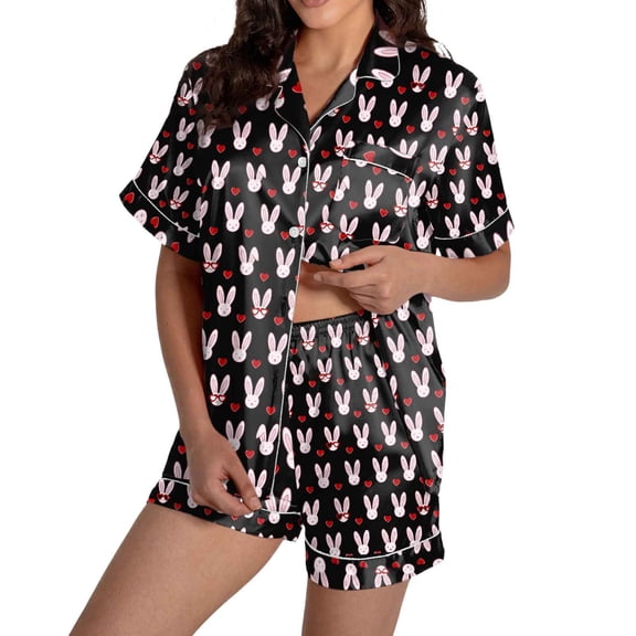 Cozy Pajamas For Women Set Soft Comfortable Two Piece Love Print Short Sleeve With Short Pant Soft Button Down Loungewear Nightwear Sleepwear Valentine's Day pajamas Fall Winter
