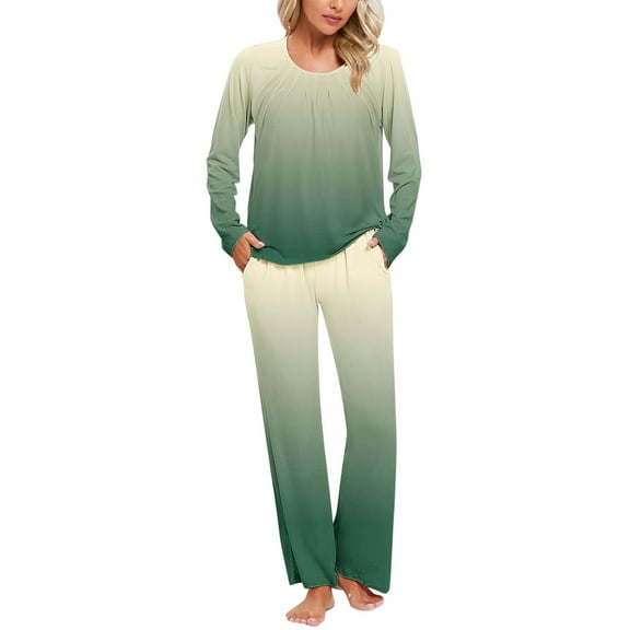 Cozy Pajamas for Women Soft Women's Long Sleeve Pajamas Set with Pockets Soft Pants with Long Sleeve Tops Ladies Sleepwear Gradient Printed Casual Tops Pants Pajama Set Green M
