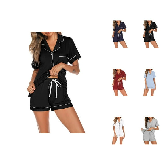 Cozy Pajamas for Women – Oversized Lounge Shorts Set Women's Pajama Set Two Piece Casual Set Short Sleeved Top And Shorts Soft Pajama Chest Pocket