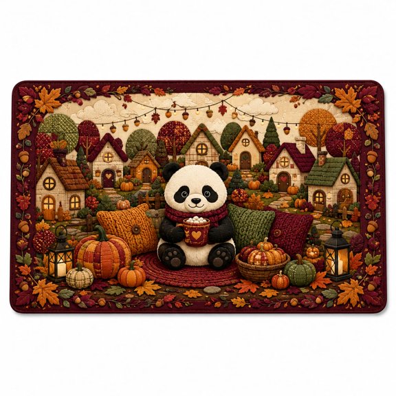 Cozy Panda Patchwork Village Rectangle Rug for Living Room Fall