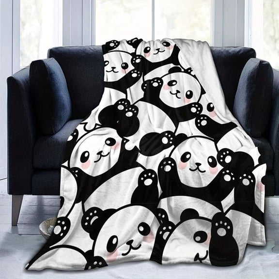 Cozy Panda Print Flannel Blanket - Soft, Warm, and Machine Washable with Adorable Chinese-Style Panda Patterns in Black & White for All Seasons