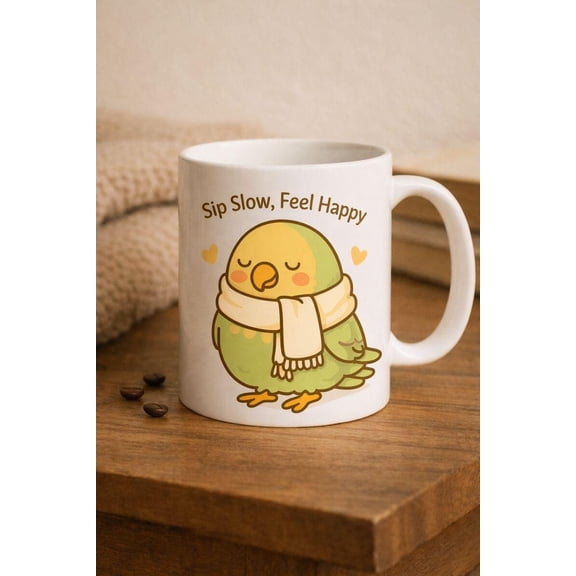 Cozy Parrot Mug Sip ow Feel Happy Cute Pastel Coffee Cup