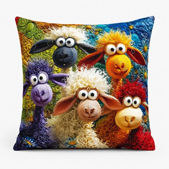 Cozy Patch Home Colorful Whimsical Sheep Decorative Pillow Cover, 18 x 18 in