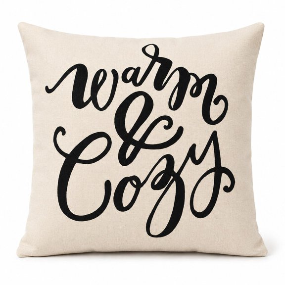 Warm and Cozy Script Throw Pillow Cover, Soft Polyester 360 GSM, Double-Sided Print, Cover Only – Insert Not Included, Home Decor for Sofa Couch Bed