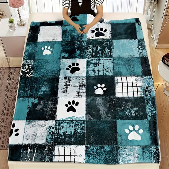 Cozy Paw Print Blanket Suitable for All- Use - Soft Flannel Bedspread with Cute Paw & Paw Patterns, Warm Bedspread for Pet Lovers, /Outdoor Use, Perfect, , Holidays - -Themed Bed Covering