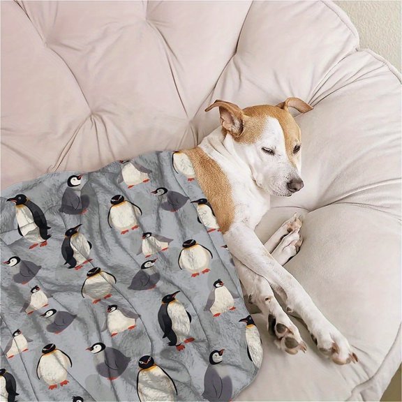 Cozy Penguin Flannel Throw Blanket - Soft, Plush, Reversible Design with Adorable Penguin Print - Light Gray Background, 280g/m², Perfect for Couch, Bed, or Gift - Machine Washable & Durable