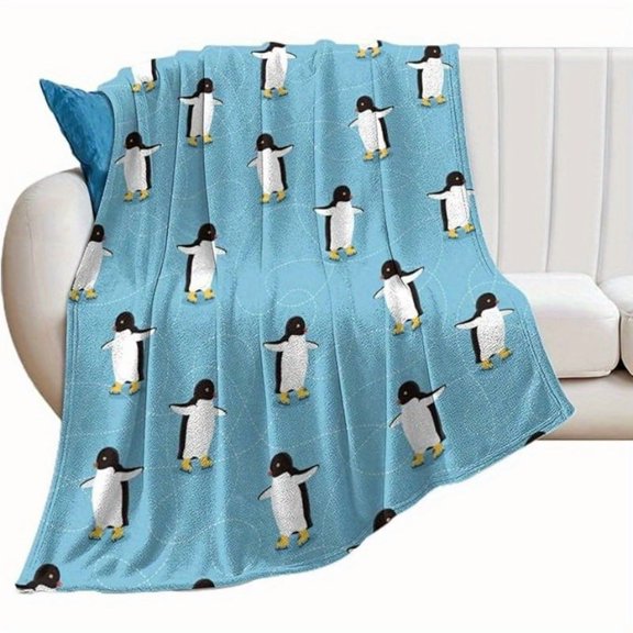 Cozy Penguin Pattern Soft Flannel Throw Blanket – Warm, Lightweight, Plush, Machine Washable – Ideal for Couch or Sofa, All-Season Comfort, Cozy Home Decor | Playful Penguin Design | Plush Polyester