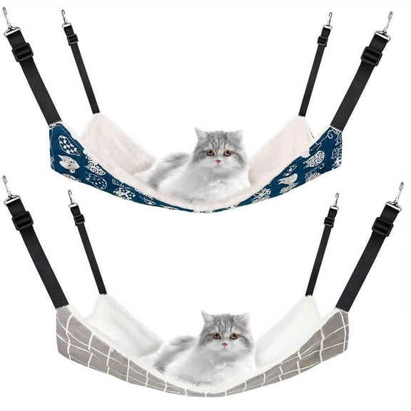 Cozy Pet Hammock Bed - Set of 2 PCS 19.69*15.75inch Reversible Plush & Patterned, Thickened Polyester, Easy to Set Up for Cats, Ferrets, Puppies, Rabbits - Dual-Sided Use