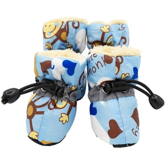 Cozy Pet Mini Clog Dog Shoes, Winter Plush Lined Booties with Monkey Pattern, Blue and Brown, 7 for Small to Large Dogs (3)