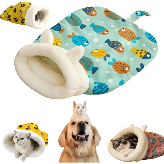 Cozy Pet Nest for Cats and Dogs, 2025 New Wrap Semienclosed Cat Winter Sleeping Bag, Soft Self Warming Cat Dog Pets Bed for Small Medium,Four Season Universal Washable (D,17.7in*13.7in)