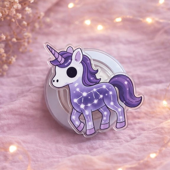 Cozy Phone Grip, Cute Aesthetic Kawaii Phone Holder, Purple Constellation Unicorn Gift For Her