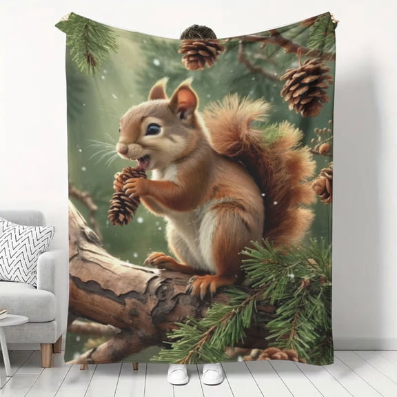 Cozy Pine Squirrel Print Throw Blanket Perfect Gift for All Seasons Soft Flannel Ideal for Bed Sofa Living Room & Bedroom Decor Valentine's Day Birthday for Men & Women