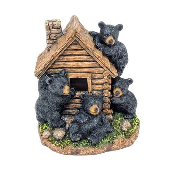 BestGiftEver Log Cabin Black Bear Resin Figurine, Rustic Woodland Decor
