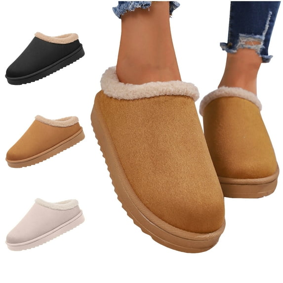 Cozy Platform Fuzzy Slippers for Women Fluffy Soft Memory Foam Anti-Skid Rubber Sole Bedroom Cozy Indoor Outdoor Slippers with Collarette Warm Winter Slip On House Shoes