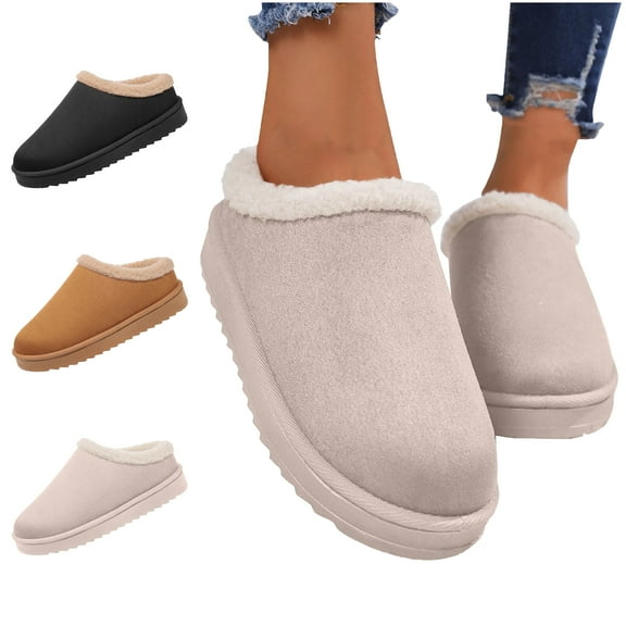 Cozy Platform Fuzzy Slippers for Women Fluffy Soft Memory Foam Anti-Skid Rubber Sole Bedroom Cozy Indoor Outdoor Slippers with Collarette Warm Winter Slip On House Shoes
