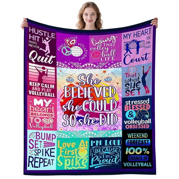 Cozy Plush Colorful Volleyball Quote Throw Blanket for Bedding Camping Sports Volleyballs Blankets Gifts for Women Men Adults Volleyball Lovers Decor Birthday Gifts 50×40 Inch