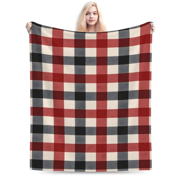 Cozy Plush Couch Throw Blanket, Red Plaid 50x40