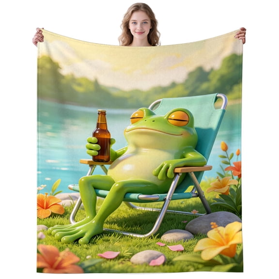 Cozy Plush Cute Frog Throw Blanket for Camping Office Cartoon Frogs Blankets Gifts for Women Men Adults Frogs Lovers Decor Birthday Gifts 50×40 Inch