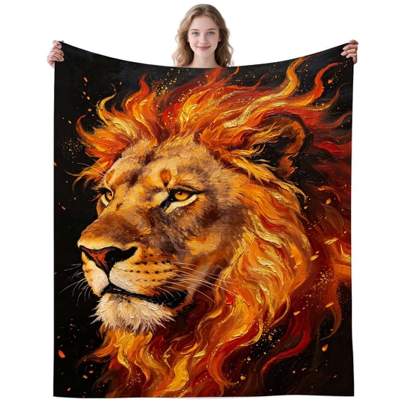 Cozy Plush Fiery Lion Throw Blanket for Couch Home Golden Lions Blankets Gifts for Women Men Adults Lions Lovers Decor Birthday Gifts 50×40 Inch