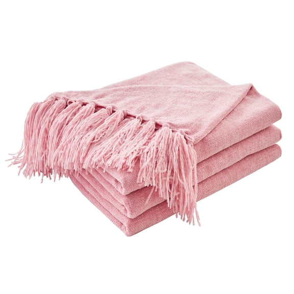 Cozy Plush Fuzzy Chenille Throw Blanket, for Couch Decorative Charcoal Grey Blanket with Fringe Tassels Lightweight Throw, for Bed Sofa Gift Home Decor