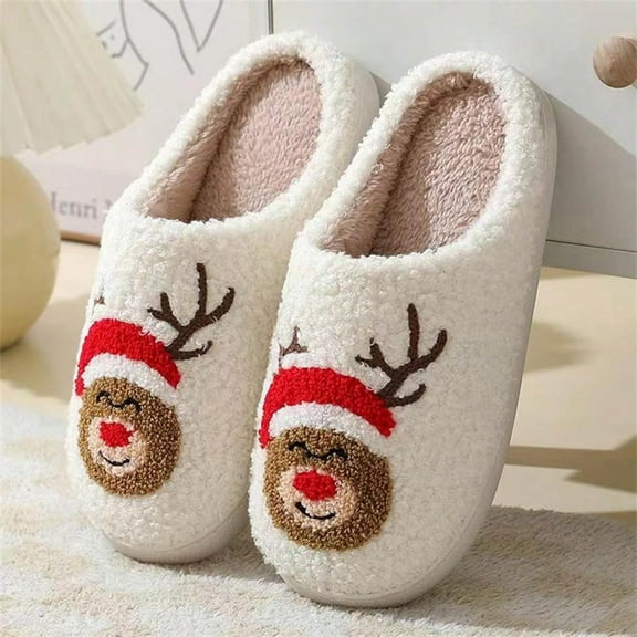 Cozy Plush Home Slippers for Men and Women with Cute Santa Claus Design