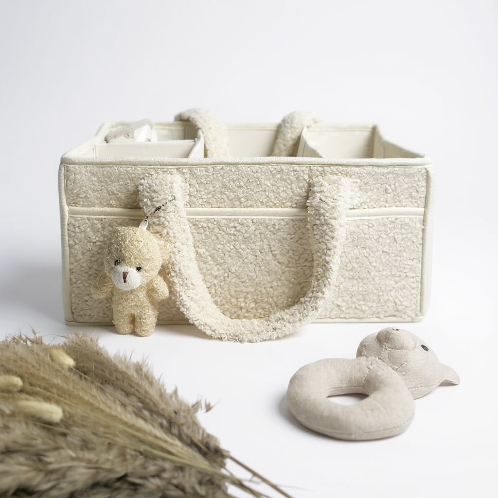 Cozy Plush Organizer with Bear Diaper Stackers & Caddies Newborn Baby Items Diaper Bags Organizer Cream