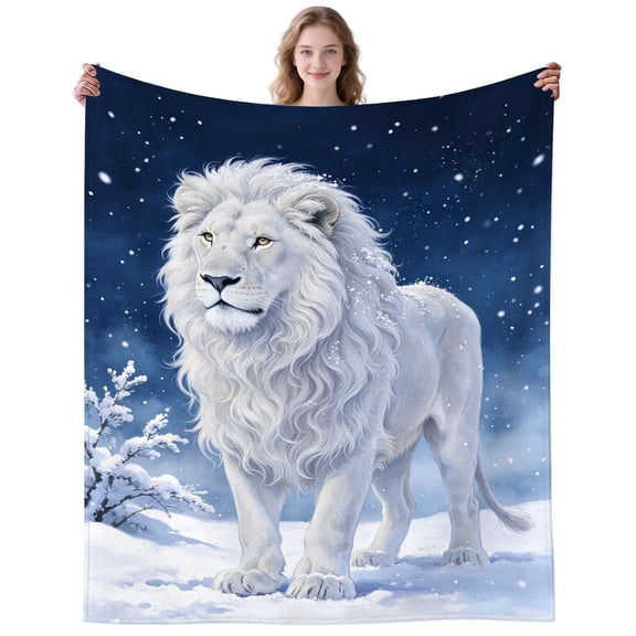Cozy Plush White Lion Throw Blanket for Camping Bedding Cool Snow Lion Blankets Gifts for Women Men Adults Lions Lovers Decor Birthday Gifts 50×40 Inch