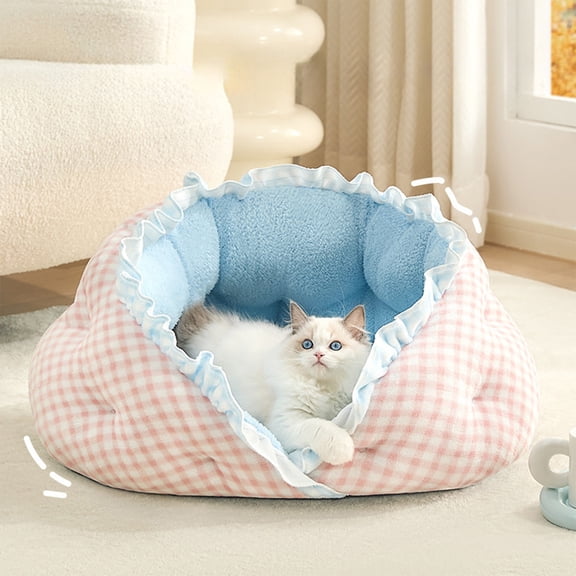 Cozy Princess Cat Dog Bed - Winter Warm Removable Mat Pet Villa, 2-in-1 Nest for Indoor Cats Dogs Sleeping & Napping