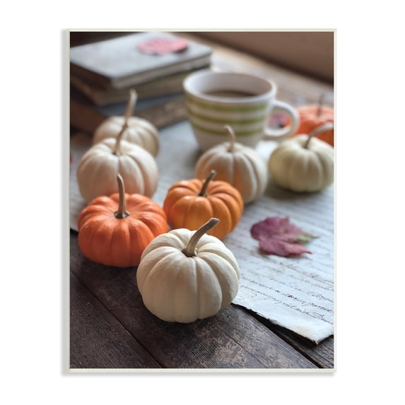 Cozy Pumpkins Scattered Leaves Coffee Mug Photography Botanical & Floral Photograph Unframed Art Print Wall Art