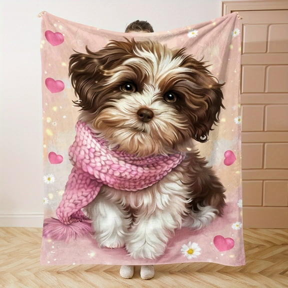 Cozy Puppy Print Flannel Throw Blanket - Soft, Lightweight & Warm for All Seasons - Perfect for Bed, Sofa, Office, Camping & Travel