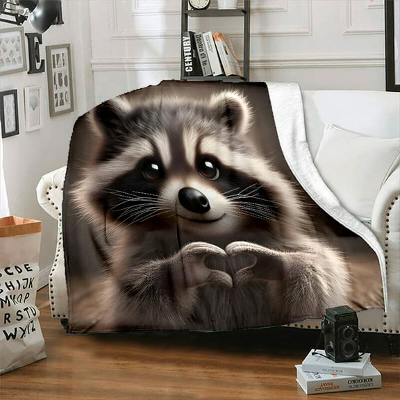 Cozy Raccoon Print Flannel Throw Blanket - Soft, Reversible & Machine Washable for All Seasons - Perfect for Bed, Sofa, Camping | Available in 3 Sizes