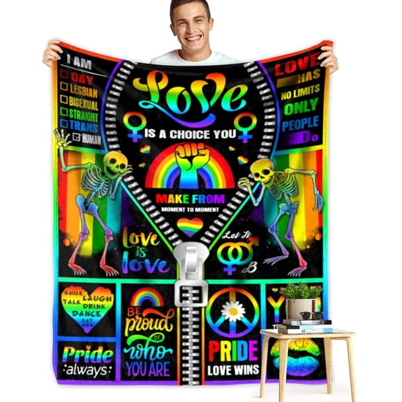Cozy Rainbow Lesbian Pride Blanket, Gifts for Friends, Besties, Pride, Rainbow, Wedding Gifts 50x60in