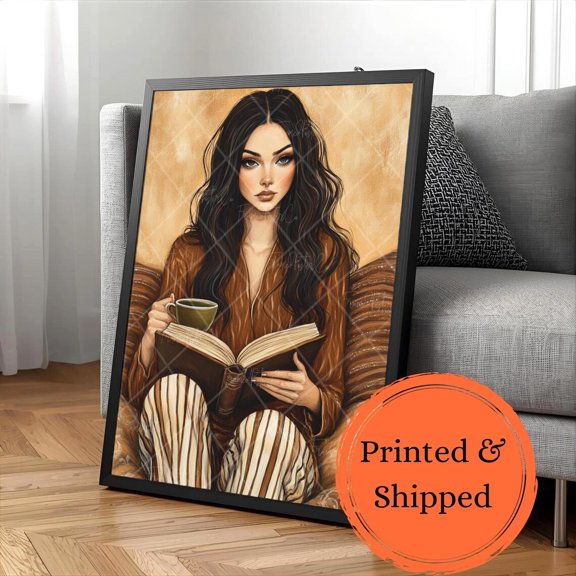 Cozy Reader Woman Wall Art Print, Unframed Paper Poster 24x36in
