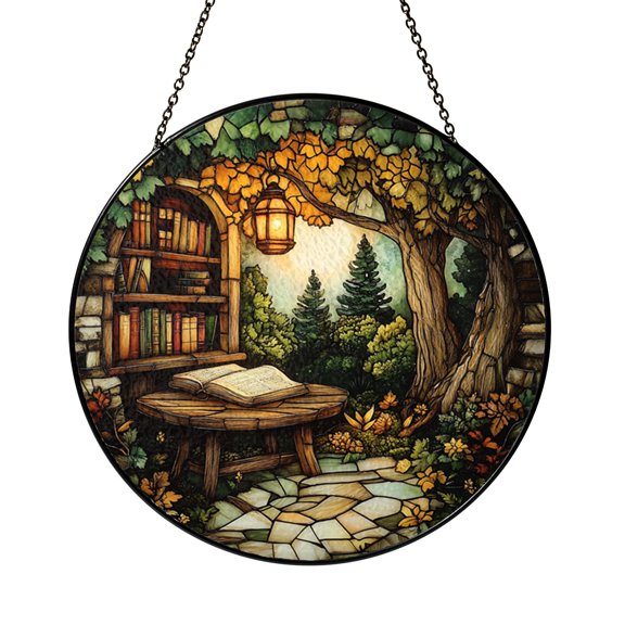 Cozy Reading Nook Faux Stained Glass Suncatcher, Window Hanging Gift for Teachers
