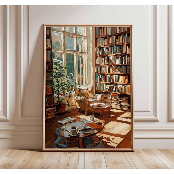 Cozy Reading Room Art Print Impressionist Library Poster Book Lover Wall Art Warm Home Dec