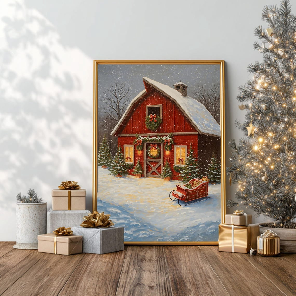 Cozy Red Barn At, Winter Art Print, Snowy Farmhousewall Decor, Rustic ...