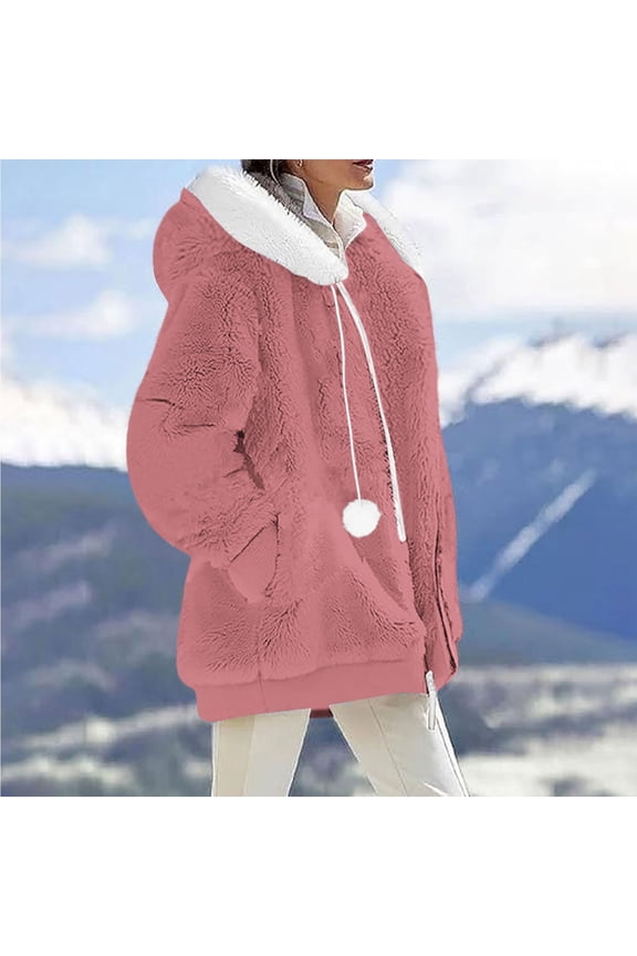 Cozy Reversible Jacket With Zipper Hood Cute Solid Color Women's Outerwear Korean Style Warm Fashion Leather Jackets for Women plus Size 4x Jacket with Hoodie Women plus Size down Jackets Women Fall